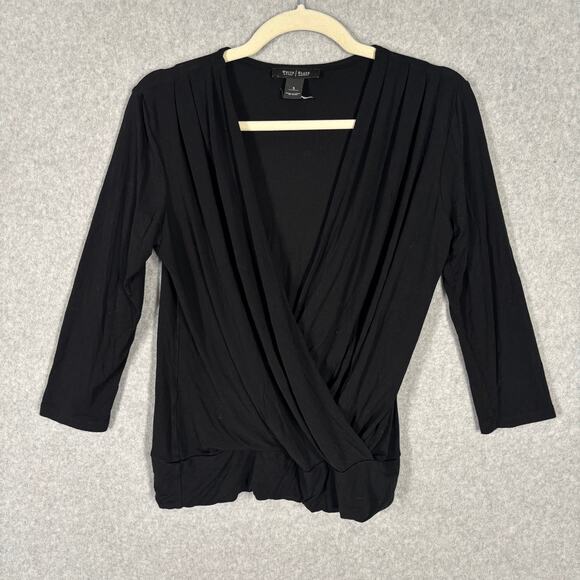 White House Black Market Tops - WHBM Top Womens Small Black Wrap Plunge Pleated Blouse Jersey Witchy Career